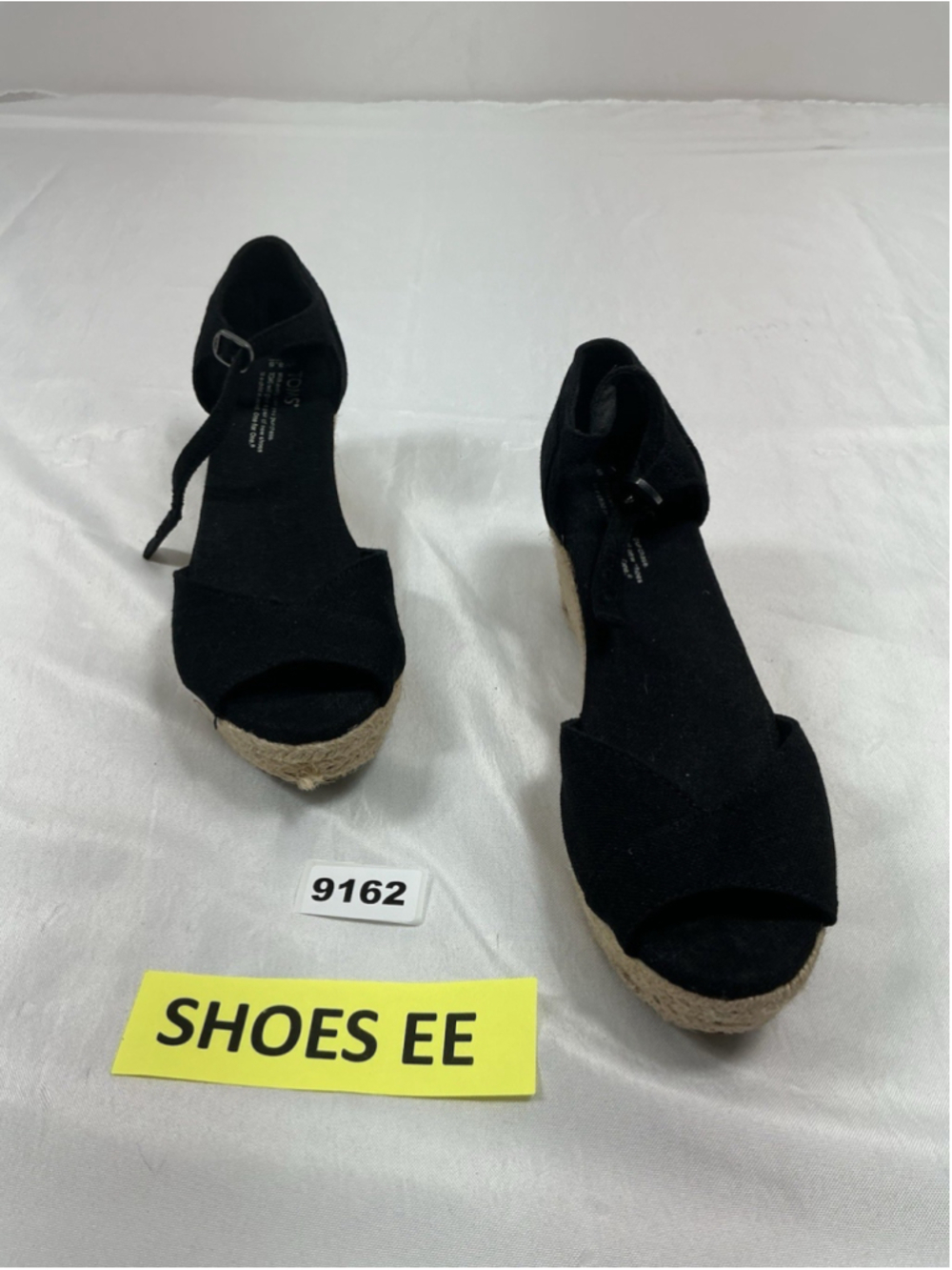 Womans Tom’s Espadrille Wedge Sandals Size 8.5 W Black Peep Toe